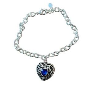 Avon September Birthstone Color Heart Charm Bracelet‎ Silver Tone Jewelry